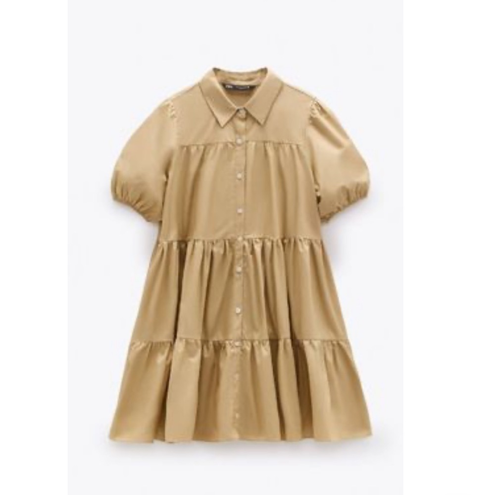 Zara Tan Tiered Button-Front Mini Dress - Picture 2 of 4